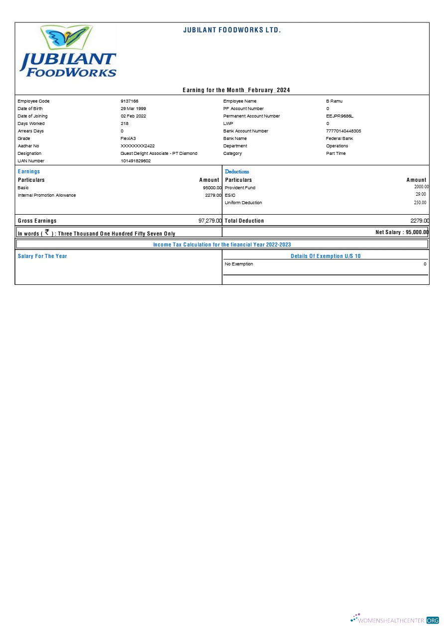 Download Jubilant FoodWorks payslip template in Word and PDF formats.pdf, 1 Photoshop template